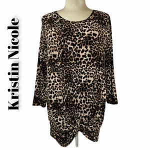 Leopard Cheetah Print Scoop Neck Pull Over Blouse